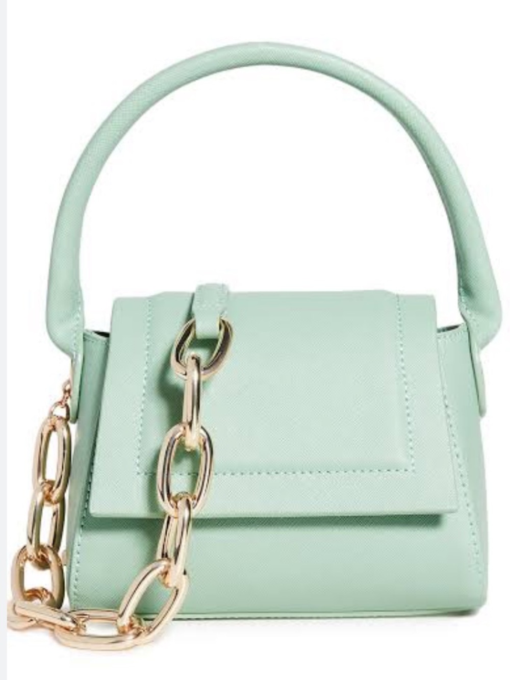 Mint Green Structured Shoulder Bag with Gold Chain Accent